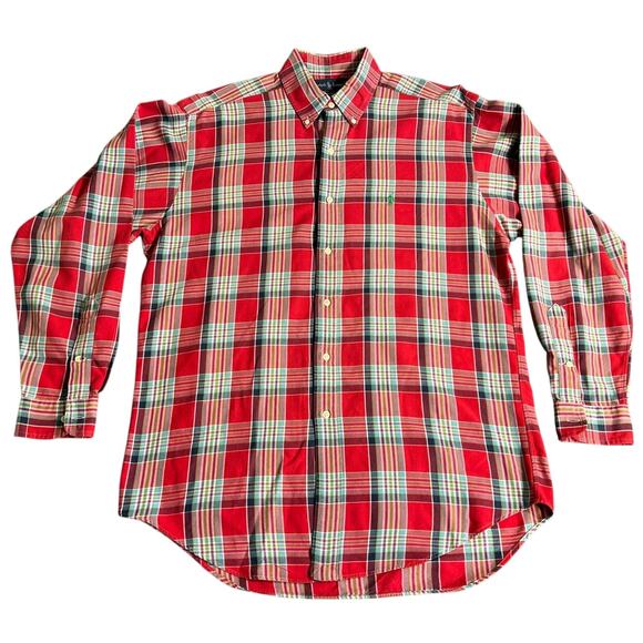 Ralph Lauren Blake Cotton Shirt  M Long Sleeve Button Up Red Multi Color Plaid - Picture 2 of 9